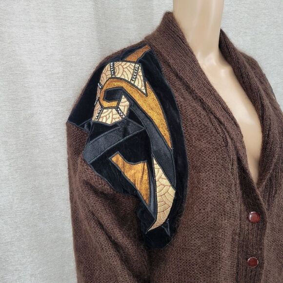 Cervelle 80s Brown Mohair Eclectic Grandpa Grandmacore Sweater Cardigan Medium - Picture 3 of 12